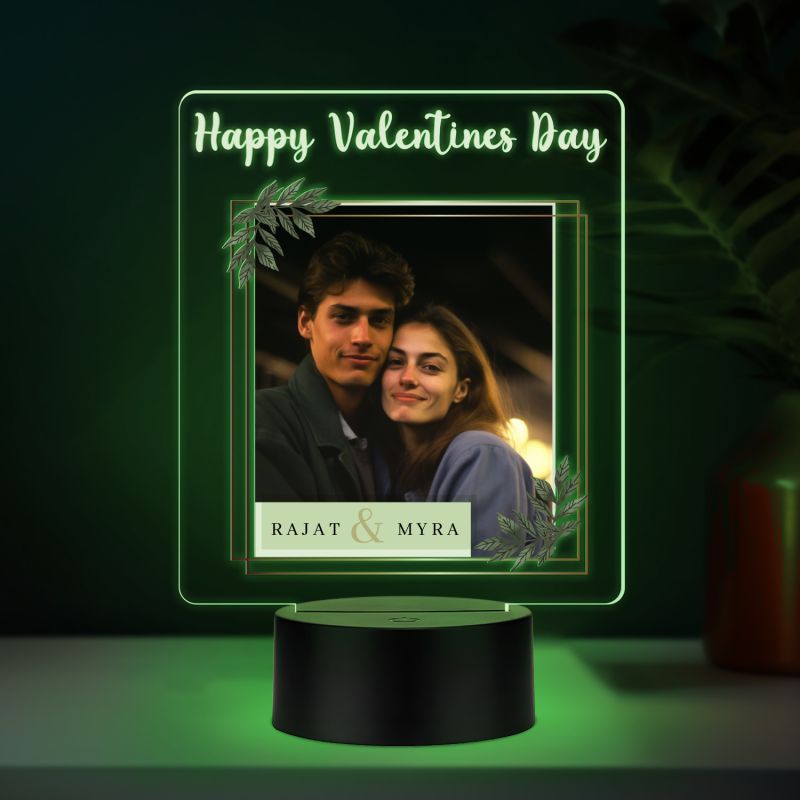 Personalized Happy Valentine's Day LED Photo Frame Lamp with 7 Color Changing Light with Black Base Valentine's Day Gift for Couples